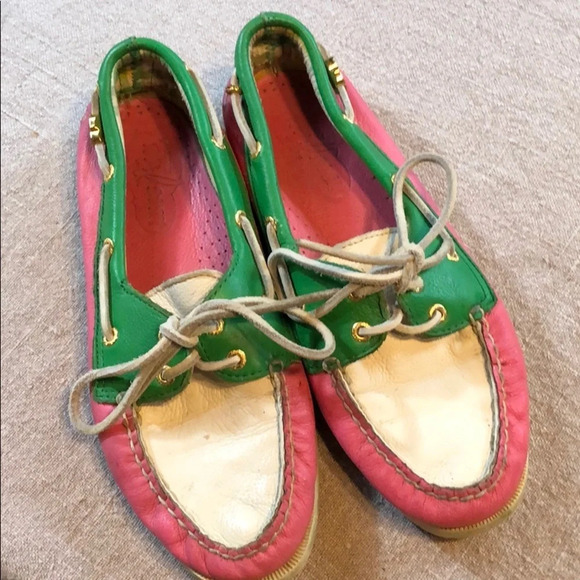 Vintage preppy sperry Top Siders 8 pink green - Picture 1 of 7